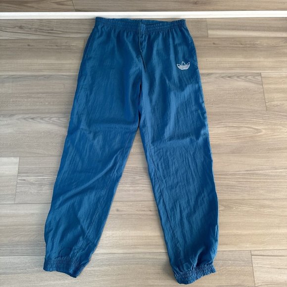 Vintage Adidas Trefoil Teal M‎ Nylon Track Joggers Windbreaker Pants Side Zip - Picture 1 of 12